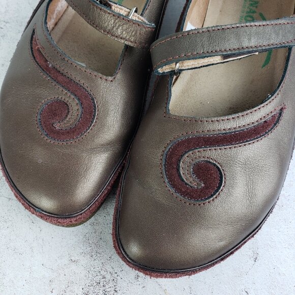 NAOT Israel Leather Comfort Shoes Mary Jane Metallic size 38 Lagenlook Hippie - Picture 5 of 11